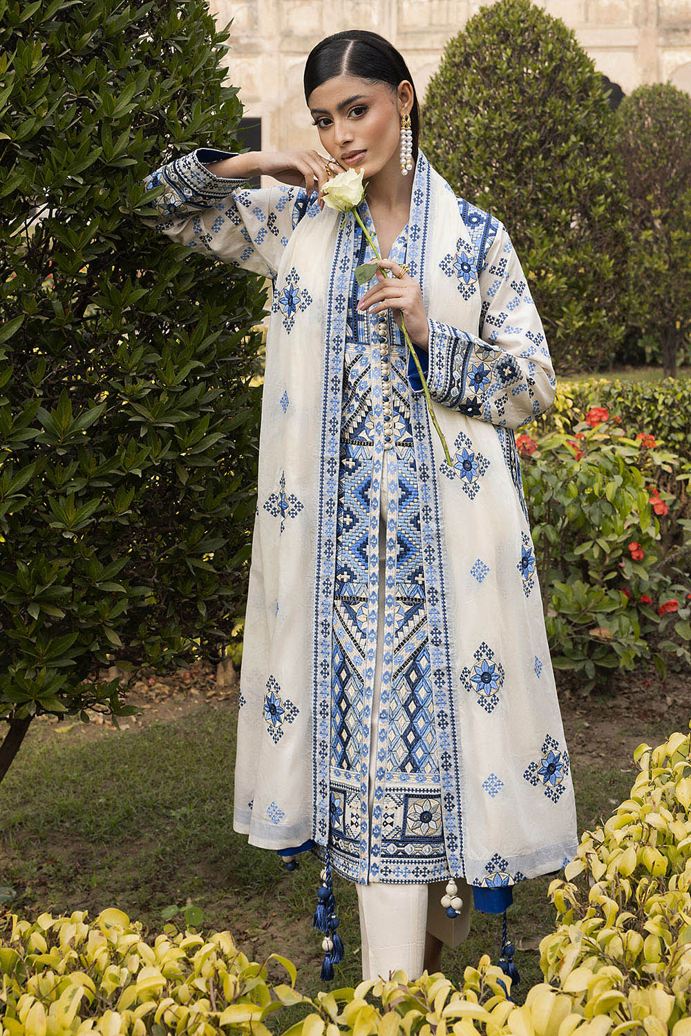 3 Piece Embroidered Lawn Suit with Embroidered Borders - Image 6