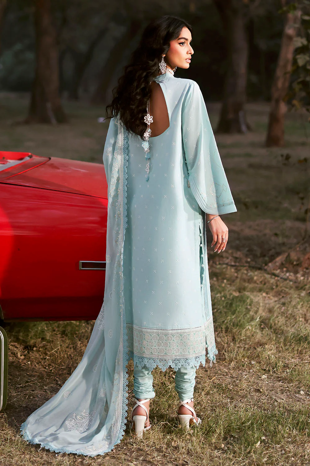 3 Piece Embroidered Lawn Suit with Embroidered Chiffon Dupatta - Image 4
