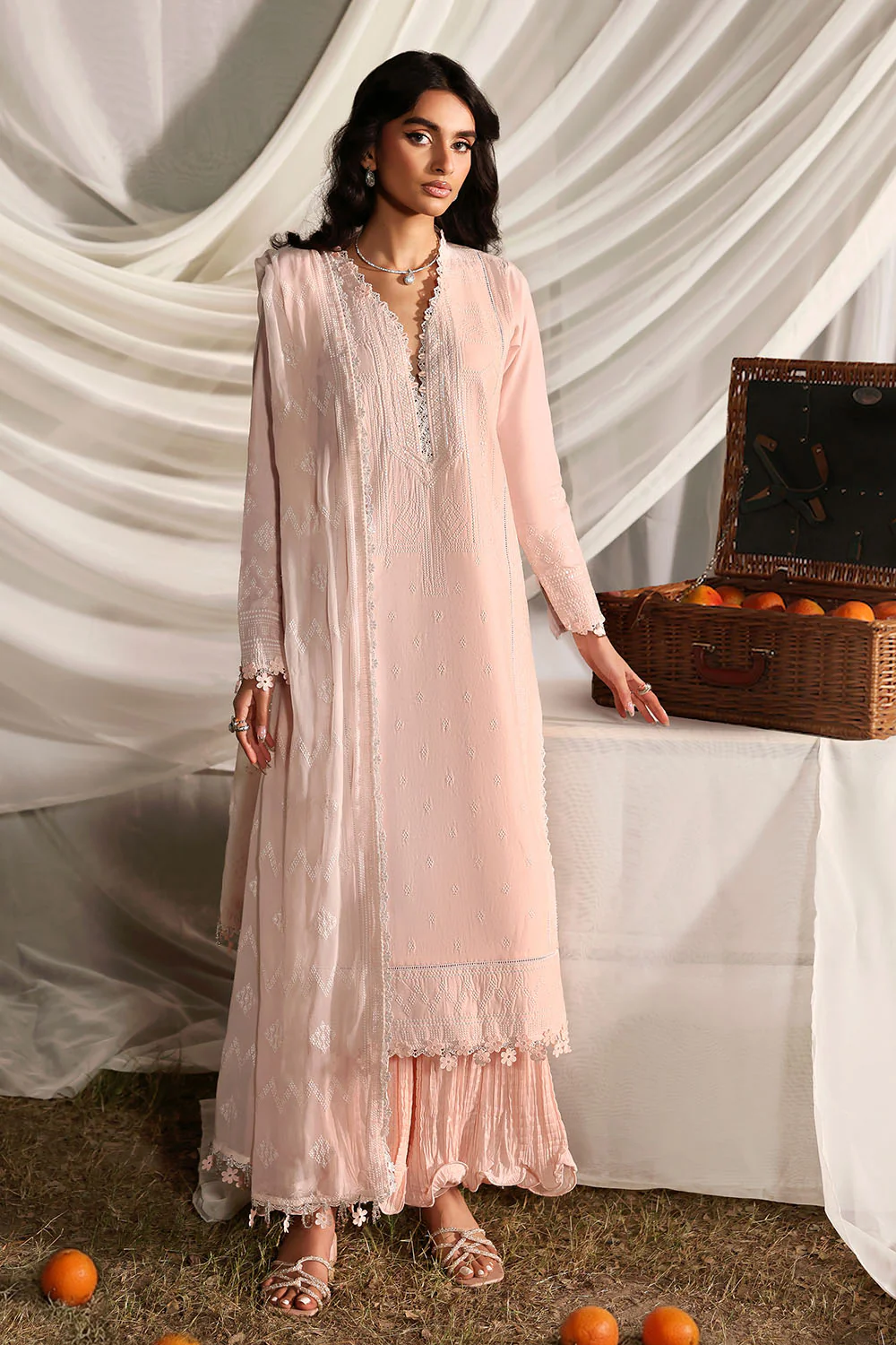3 Piece Embroidered Lawn Suit with Embroidered Chiffon Dupatta - Image 3