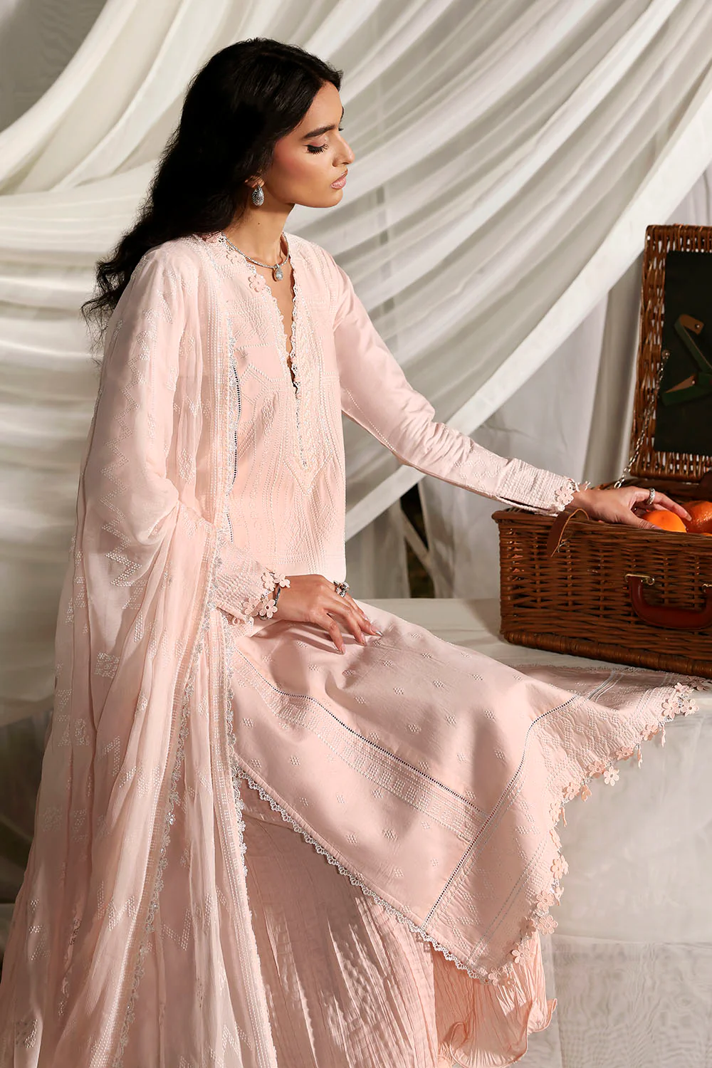 3 Piece Embroidered Lawn Suit with Embroidered Chiffon Dupatta - Image 4