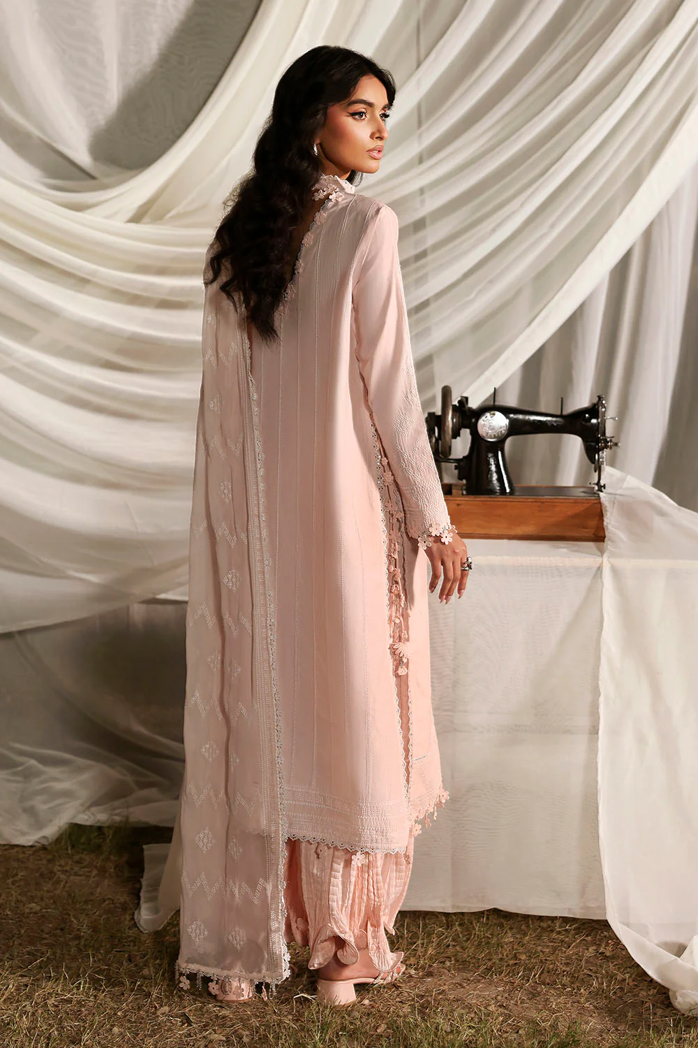 3 Piece Embroidered Lawn Suit with Embroidered Chiffon Dupatta - Image 5