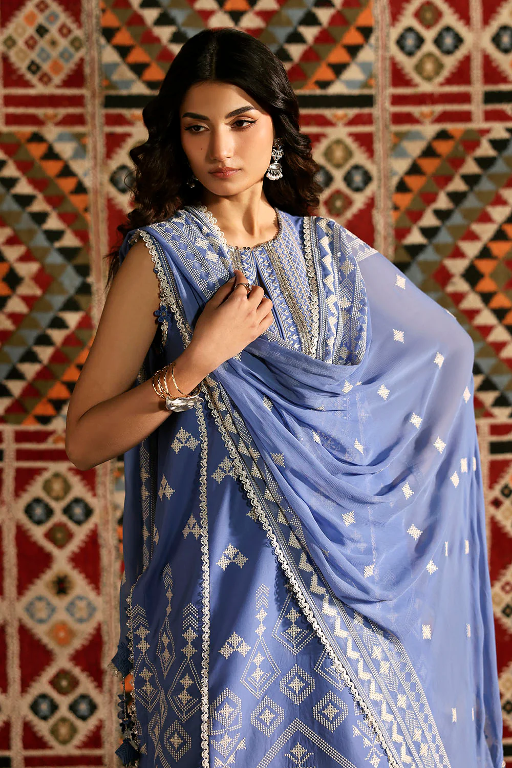 3 Piece Embroidered Lawn Suit with Embroidered Chiffon Dupatta - Image 6