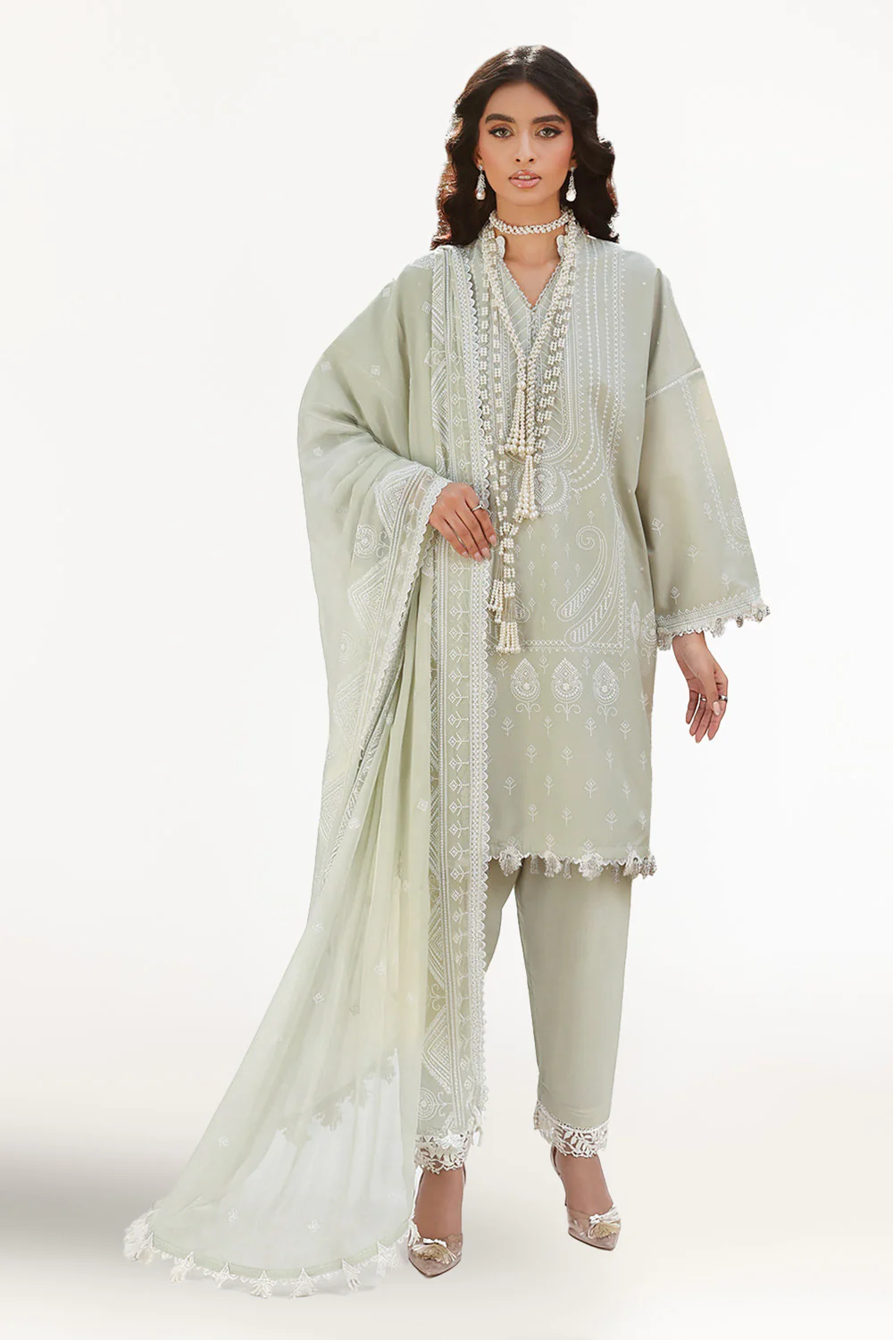 3 Piece Embroidered Lawn Suit with Embroidered Chiffon Dupatta