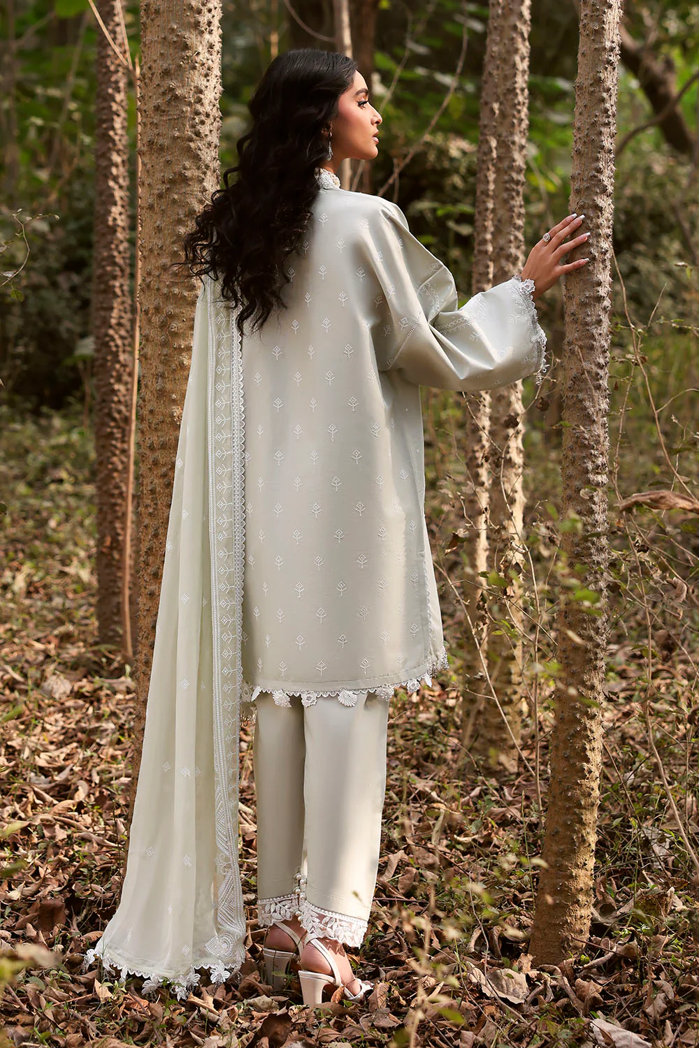 3 Piece Embroidered Lawn Suit with Embroidered Chiffon Dupatta - Image 4