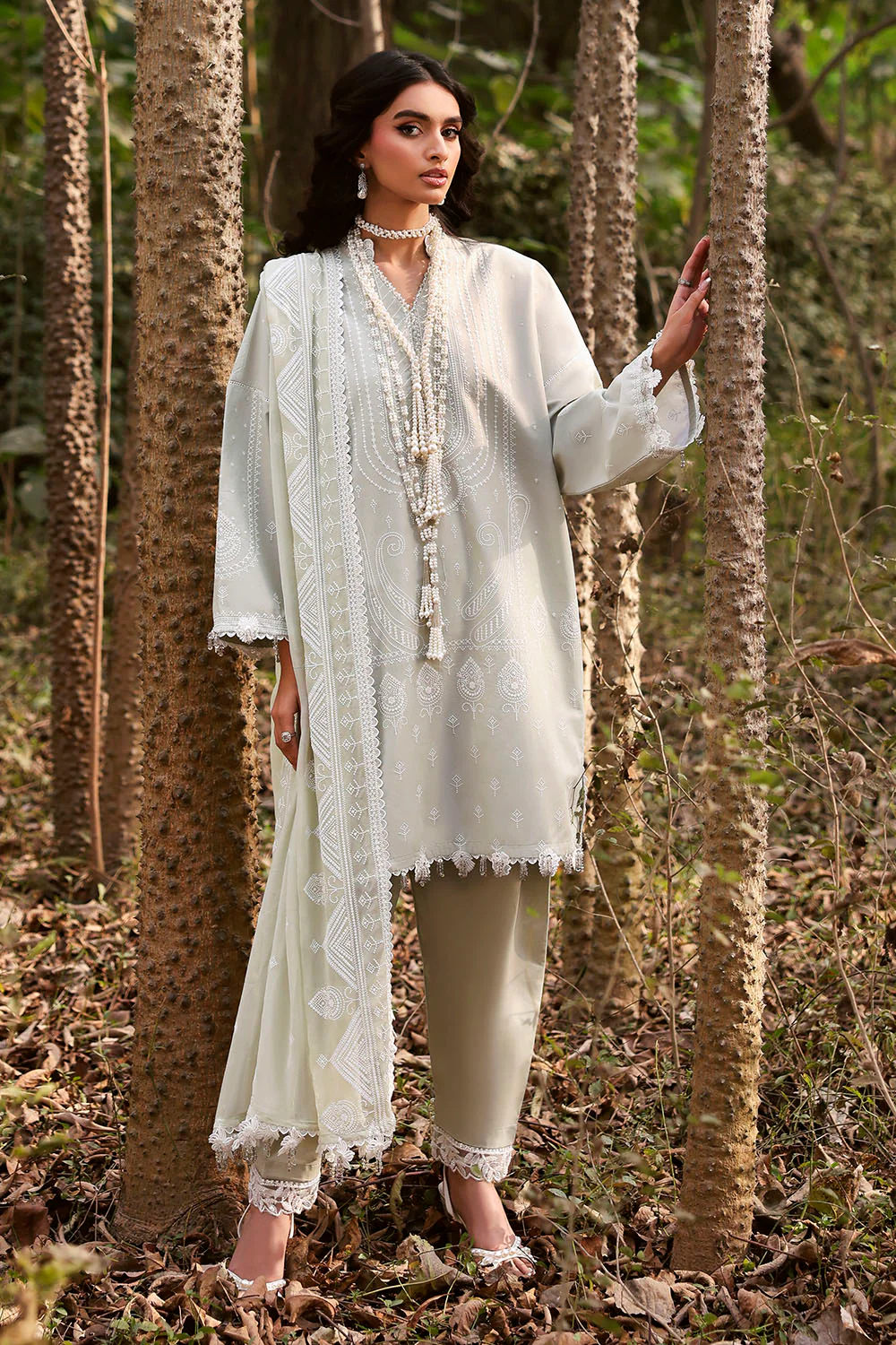 3 Piece Embroidered Lawn Suit with Embroidered Chiffon Dupatta - Image 6