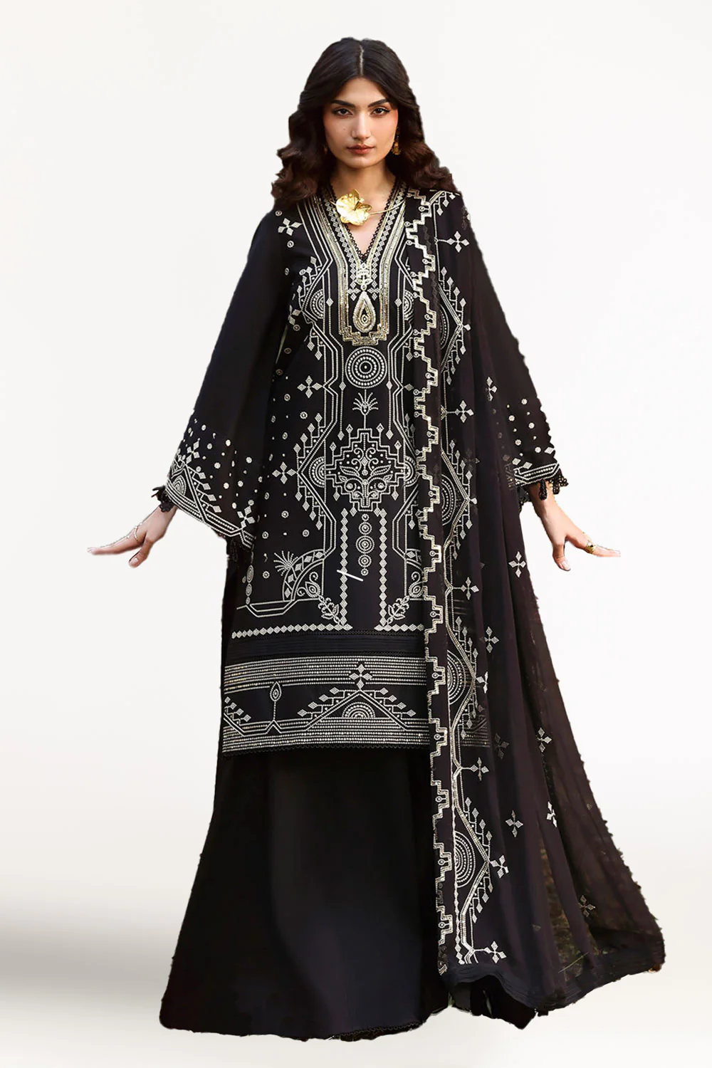 3 Piece Embroidered Lawn Suit with Embroidered Chiffon Dupatta