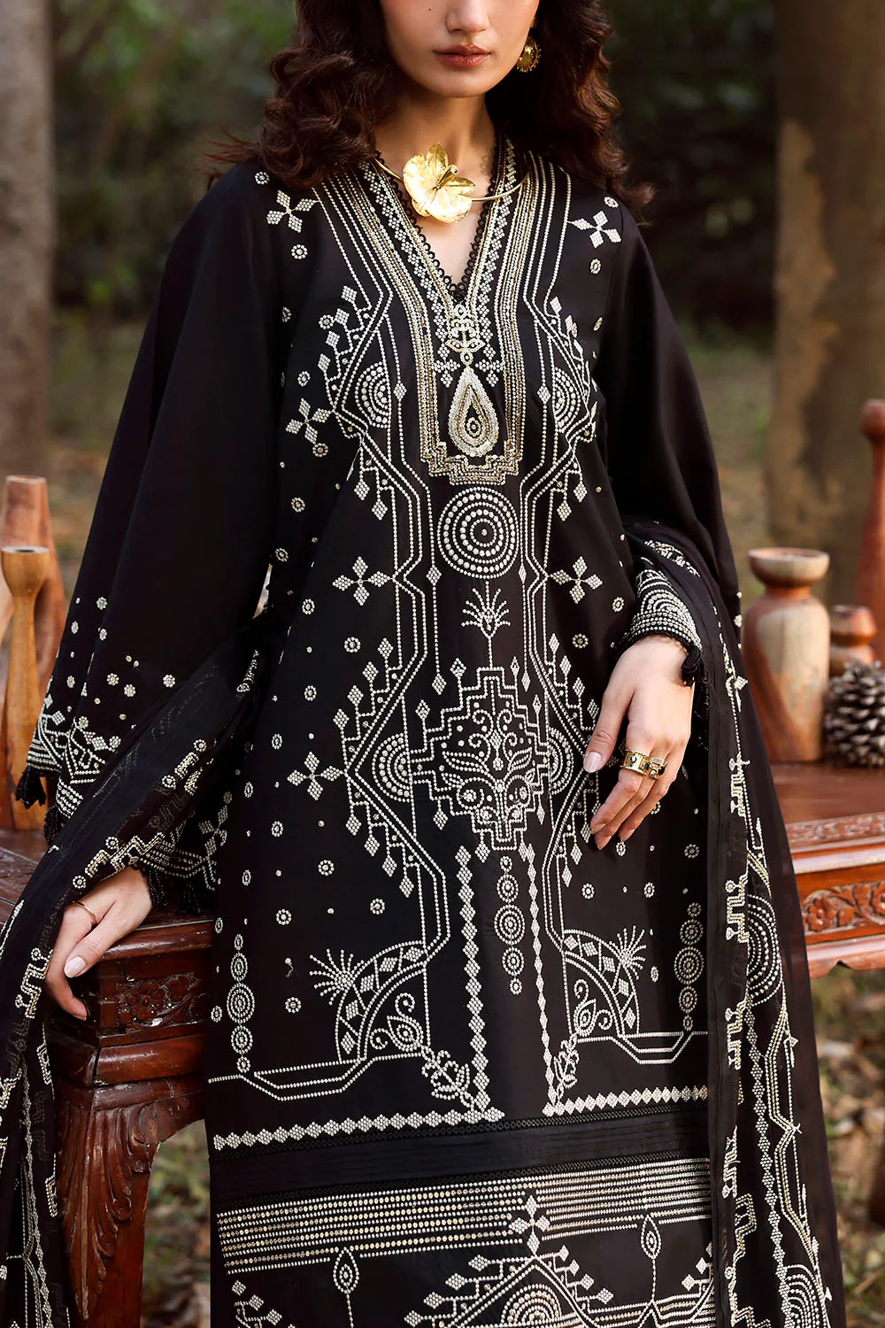 3 Piece Embroidered Lawn Suit with Embroidered Chiffon Dupatta - Image 2