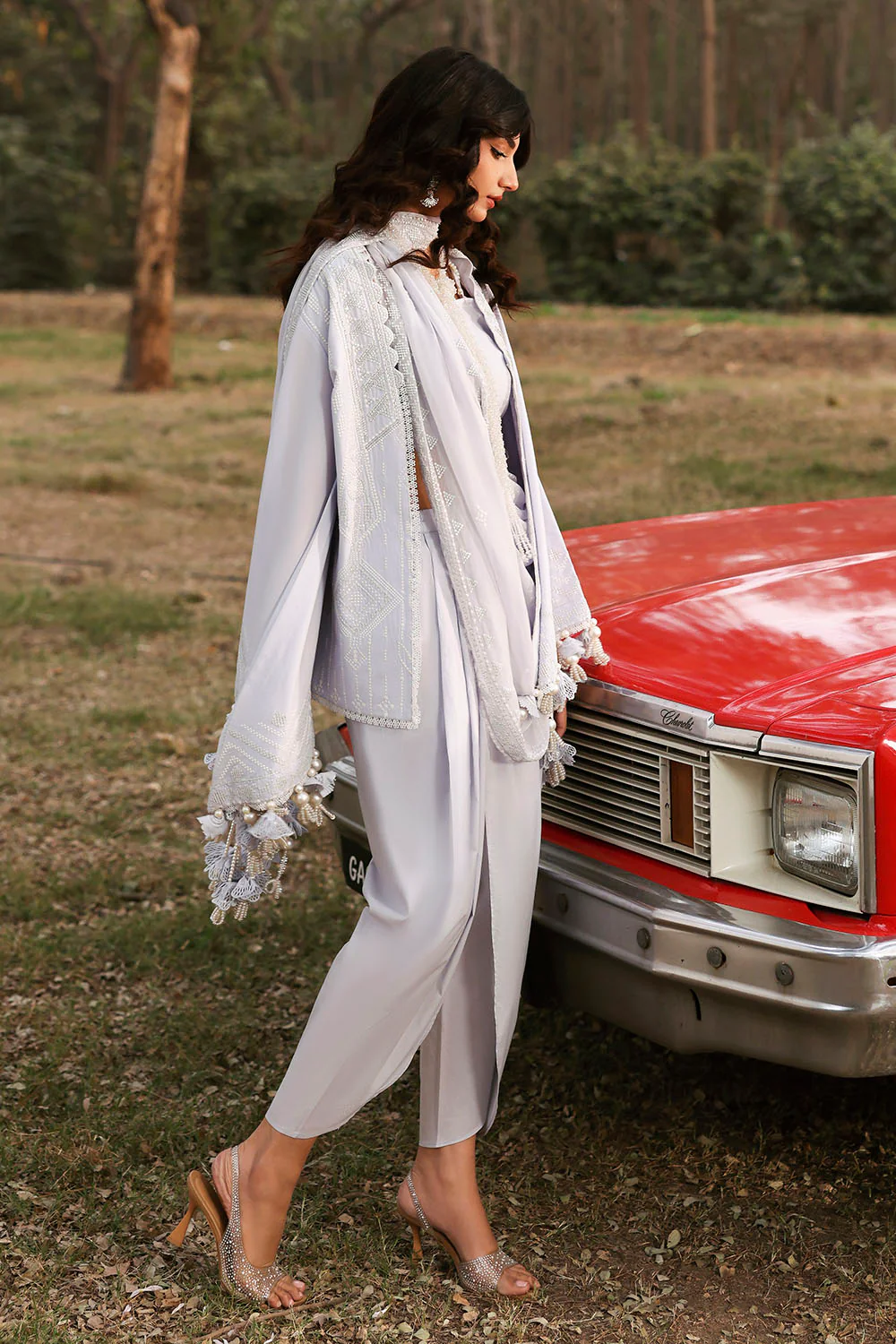 3 Piece Embroidered Lawn Suit with Embroidered Chiffon Dupatta - Image 4