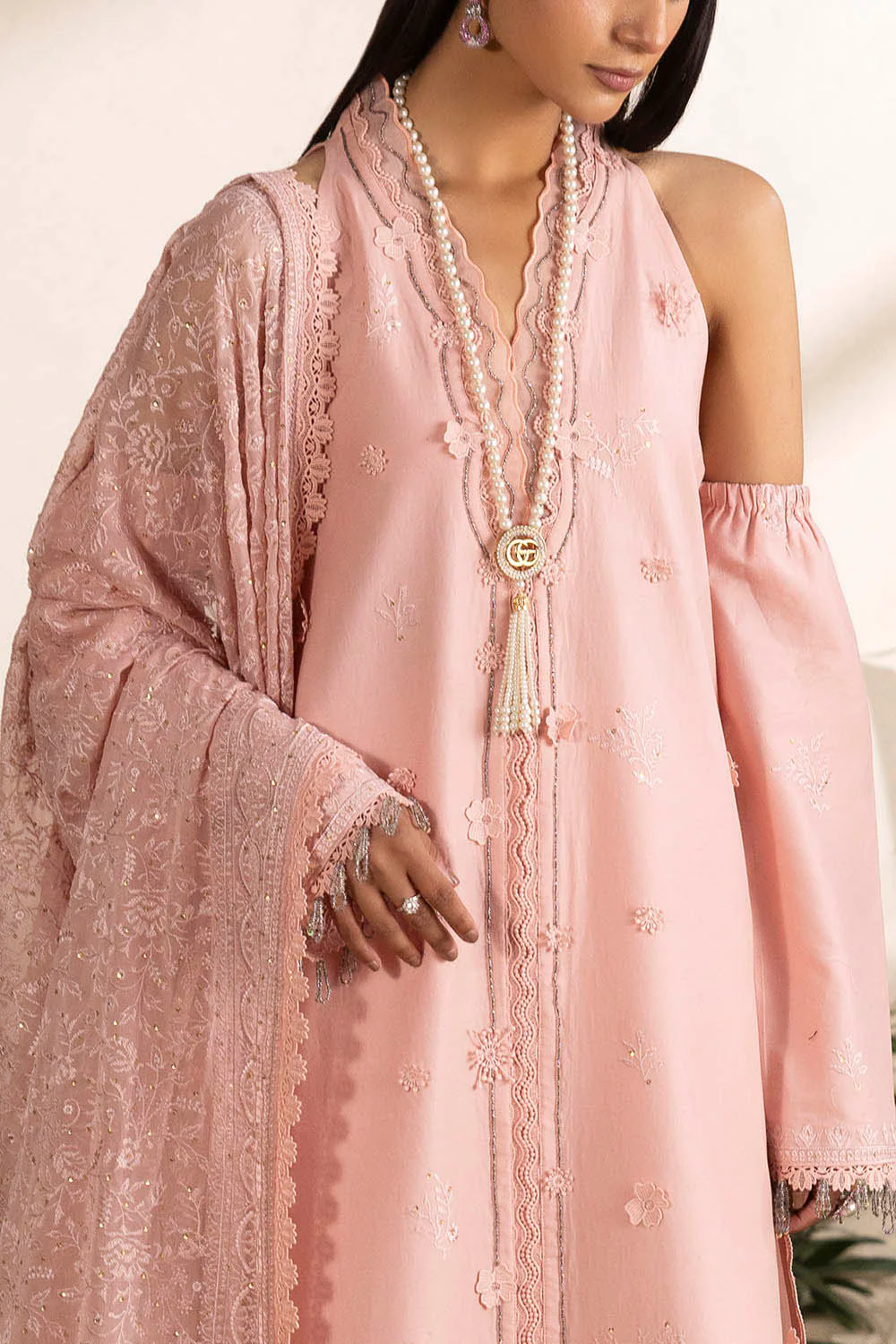 3 Piece Embroidered Lawn Suit with Embroidered Chiffon Dupatta - Image 2