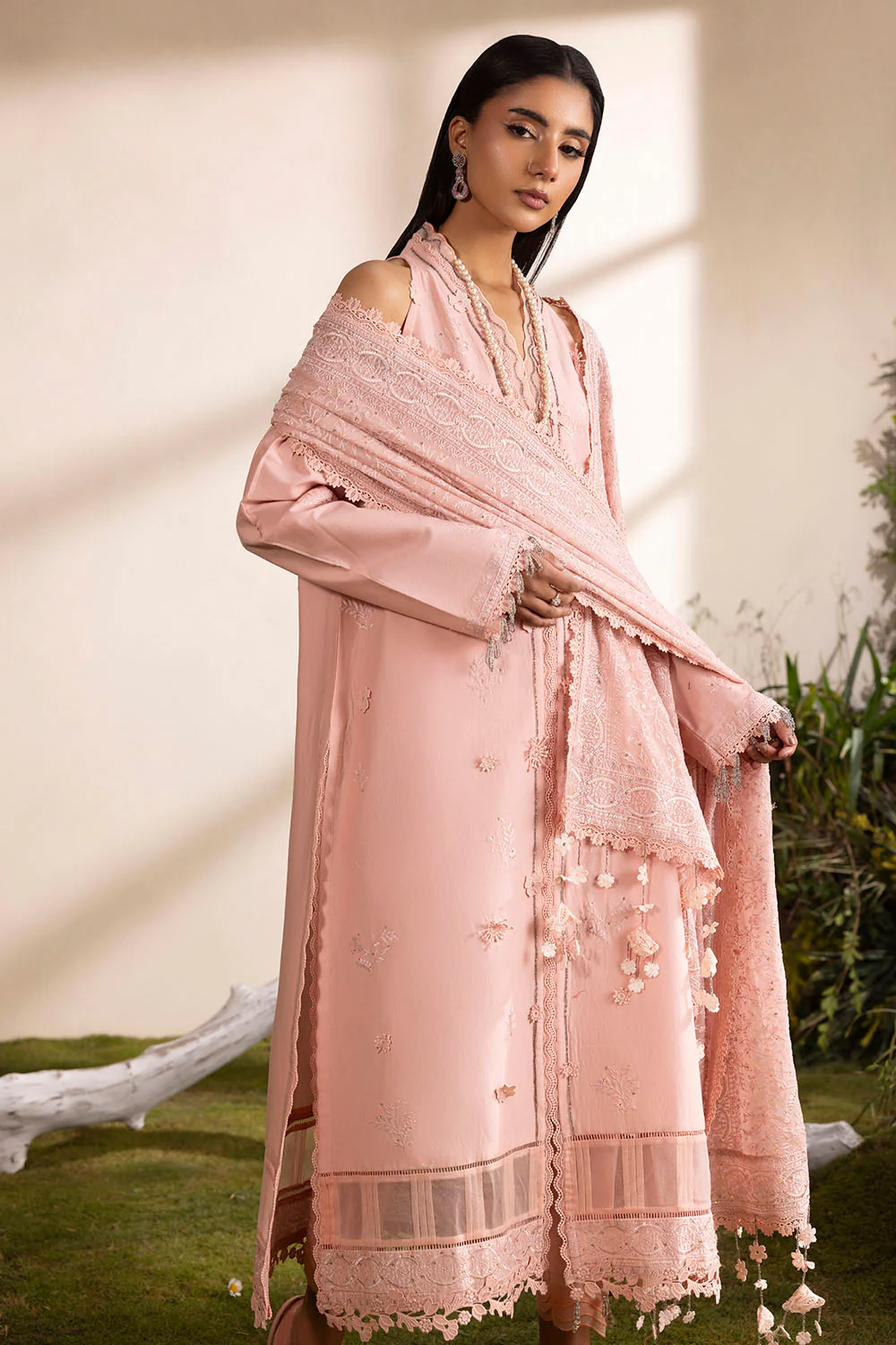 3 Piece Embroidered Lawn Suit with Embroidered Chiffon Dupatta - Image 3