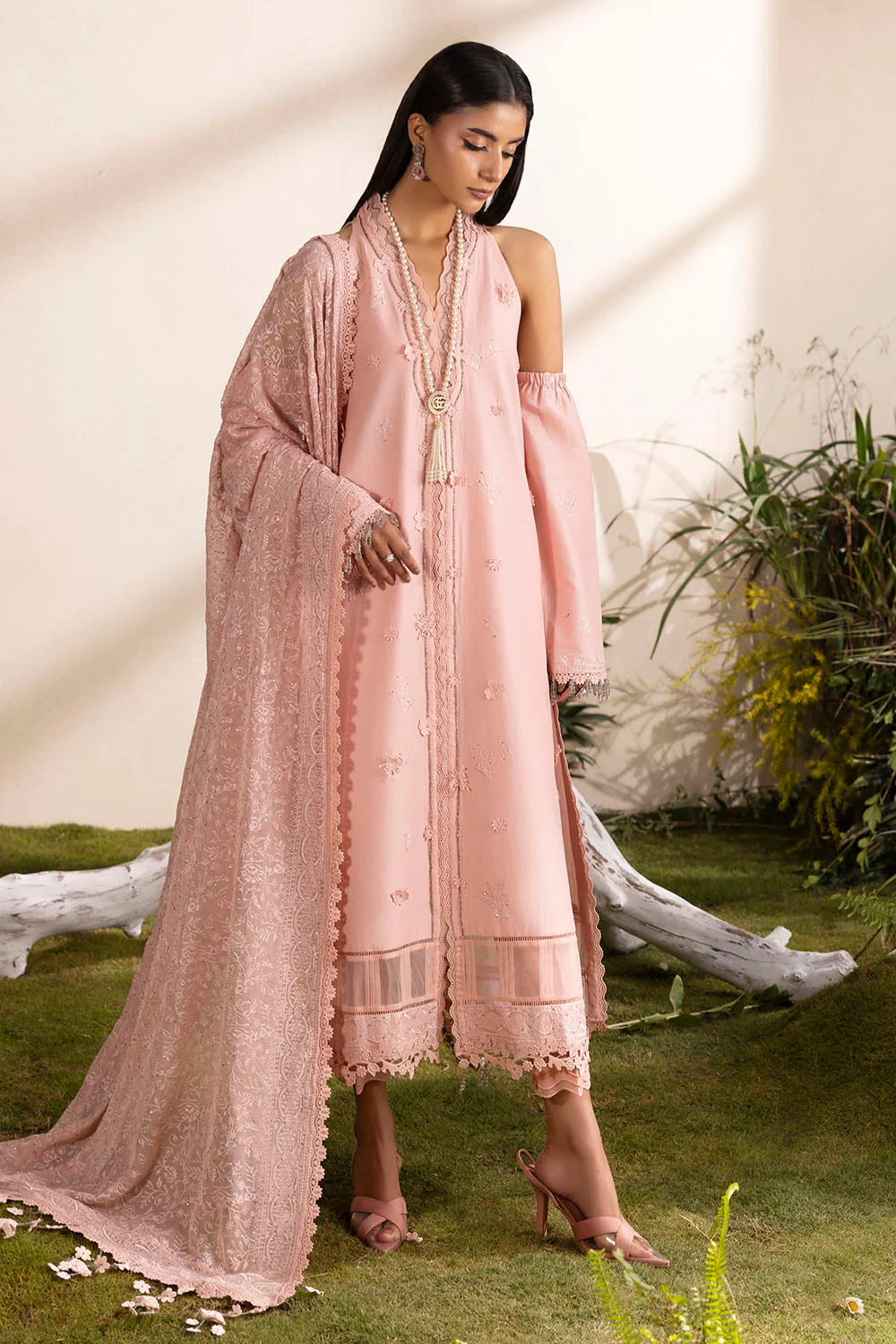 3 Piece Embroidered Lawn Suit with Embroidered Chiffon Dupatta - Image 6