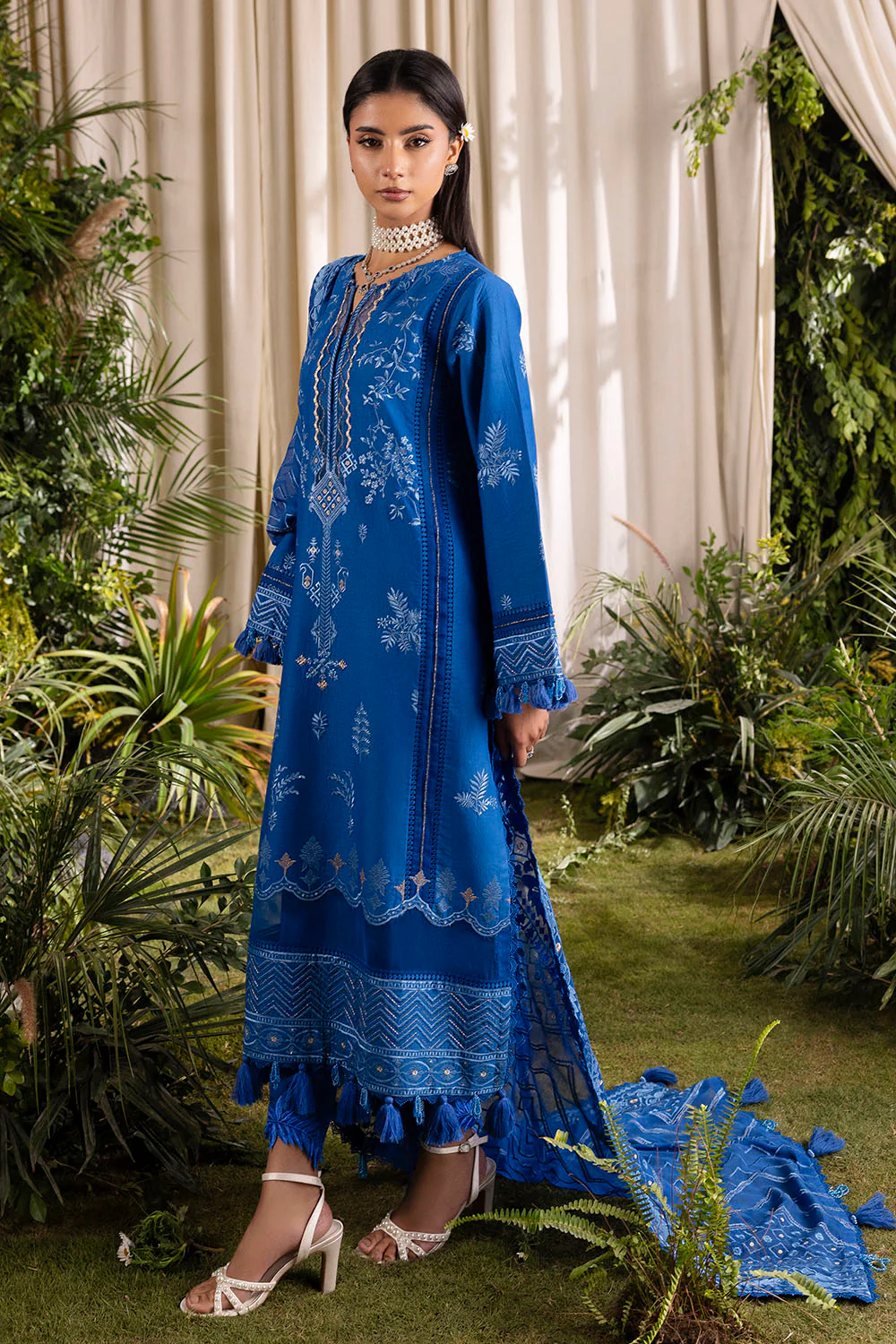 3 Piece Embroidered Lawn Suit with Embroidered Chiffon Dupatta - Image 3
