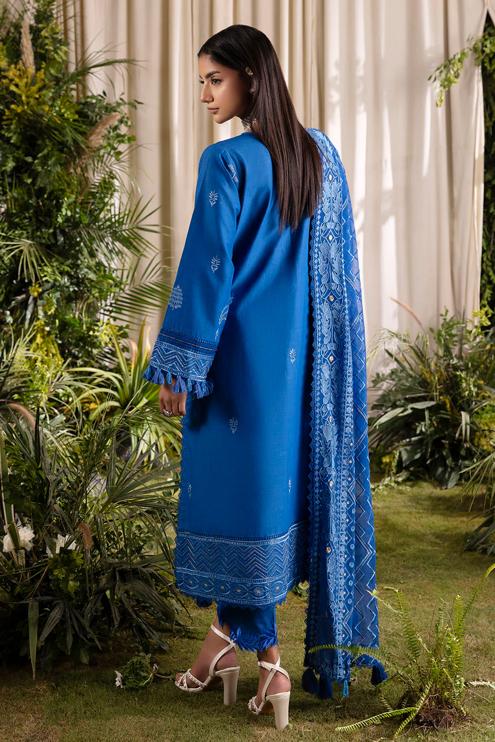 3 Piece Embroidered Lawn Suit with Embroidered Chiffon Dupatta - Image 4