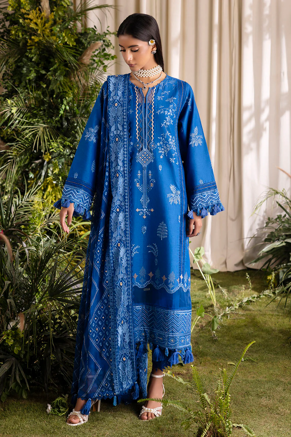 3 Piece Embroidered Lawn Suit with Embroidered Chiffon Dupatta - Image 6