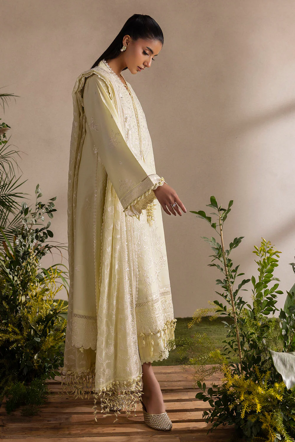 3 Piece Embroidered Lawn Suit with Embroidered Chiffon Dupatta - Image 3