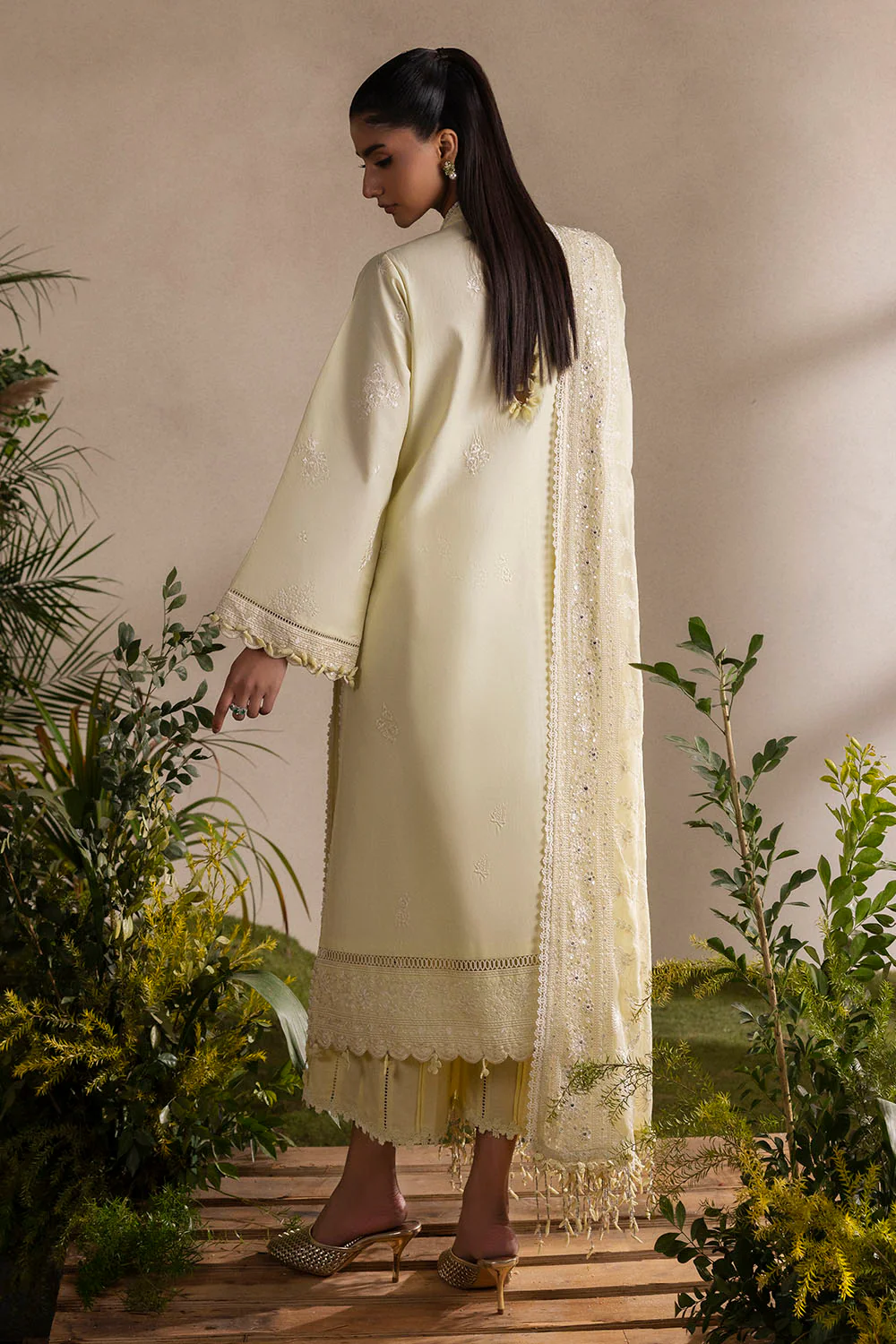 3 Piece Embroidered Lawn Suit with Embroidered Chiffon Dupatta - Image 4