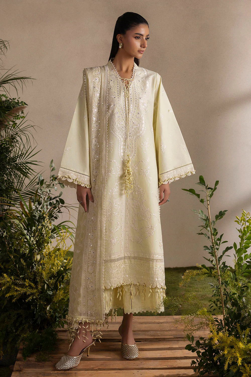 3 Piece Embroidered Lawn Suit with Embroidered Chiffon Dupatta - Image 6