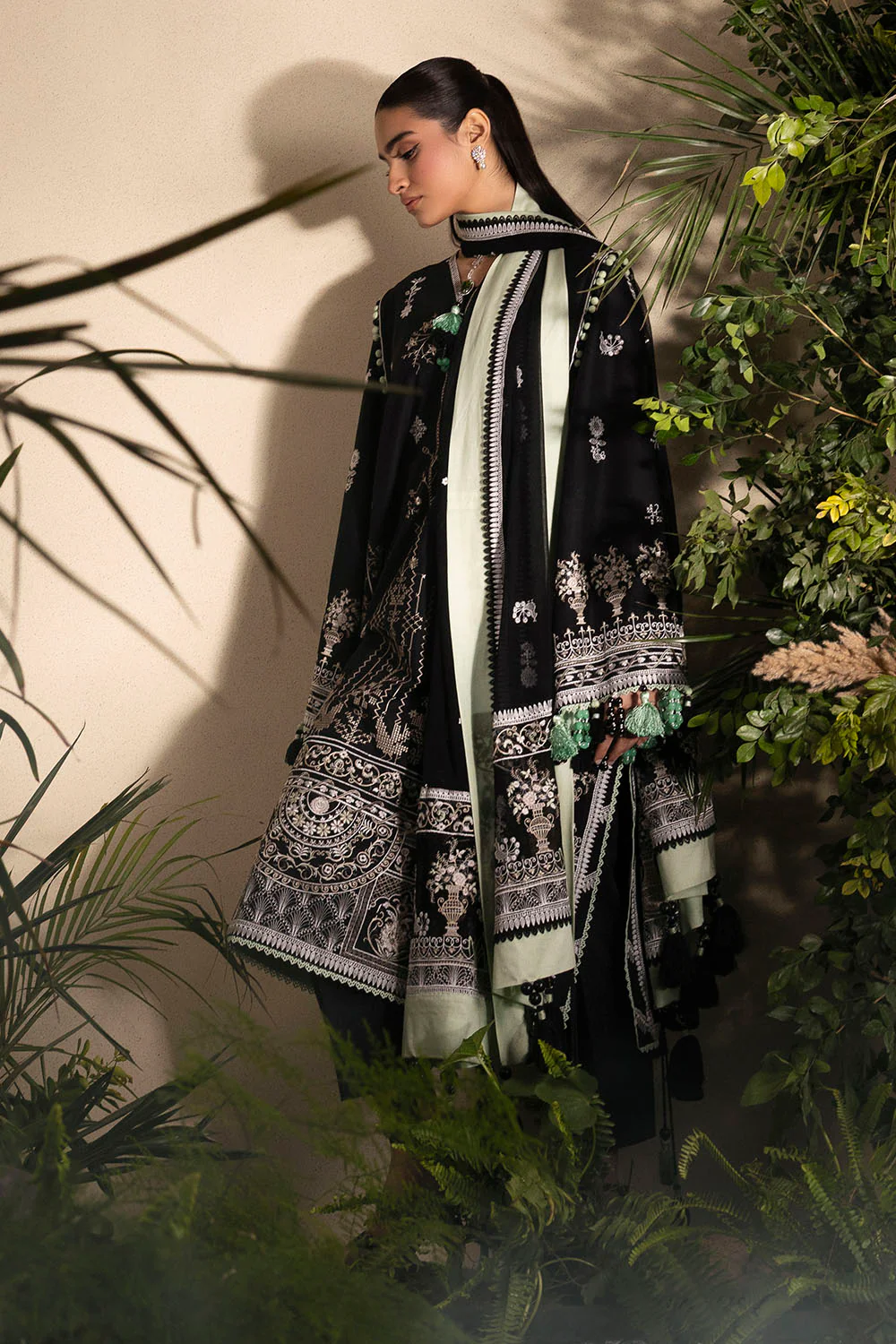 3 Piece Embroidered Lawn Suit with Embroidered Chiffon Dupatta - Image 3