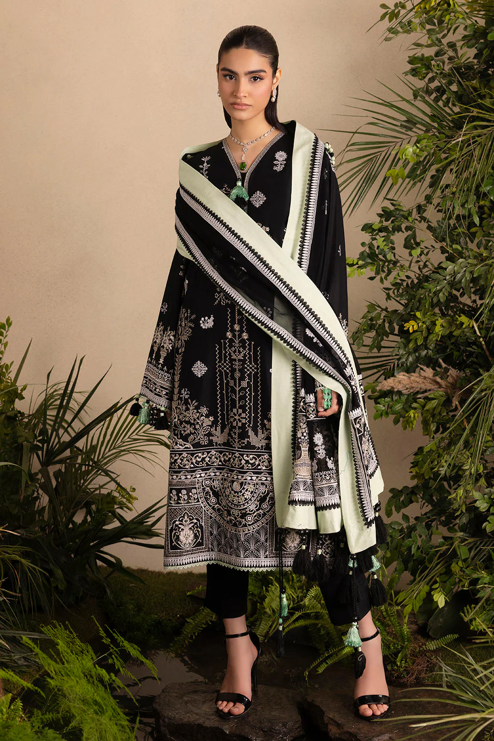 3 Piece Embroidered Lawn Suit with Embroidered Chiffon Dupatta - Image 6