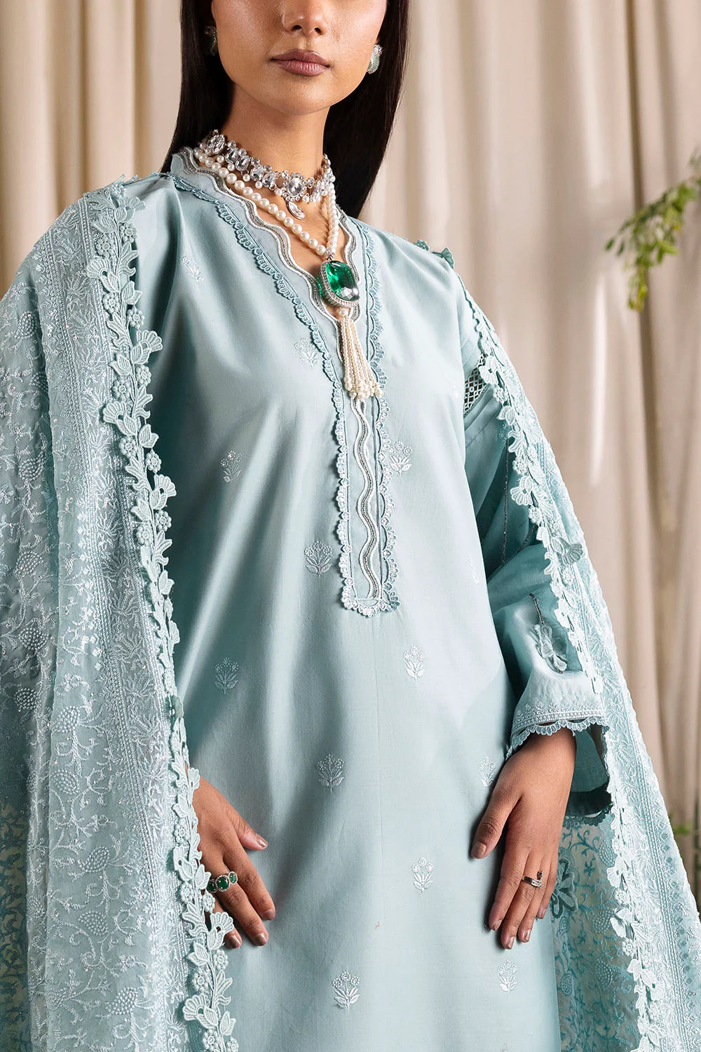 3 Piece Embroidered Lawn Suit with Embroidered Chiffon Dupatta - Image 2