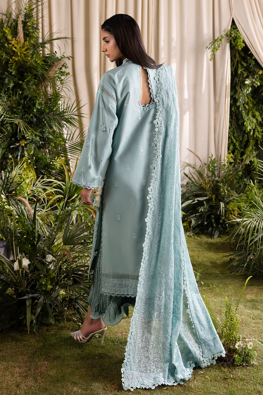 3 Piece Embroidered Lawn Suit with Embroidered Chiffon Dupatta - Image 4