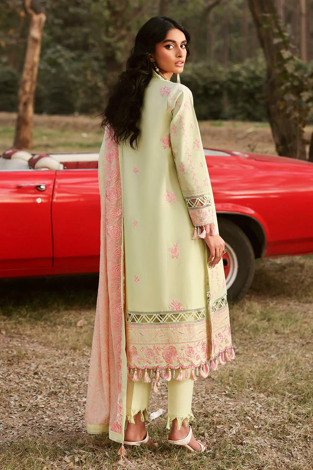 3 Piece Embroidered Lawn Suit with Embroidered Chiffon Dupatta - Image 4