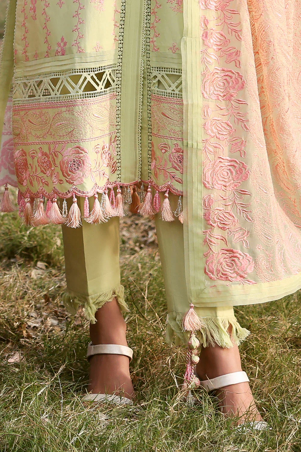 3 Piece Embroidered Lawn Suit with Embroidered Chiffon Dupatta - Image 5