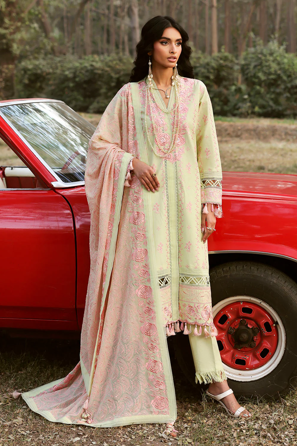 3 Piece Embroidered Lawn Suit with Embroidered Chiffon Dupatta - Image 6
