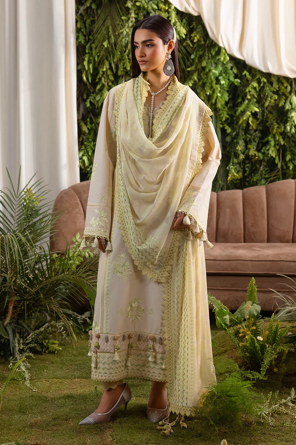 3 Piece Embroidered Lawn Suit with Embroidered Chiffon Dupatta - Image 5