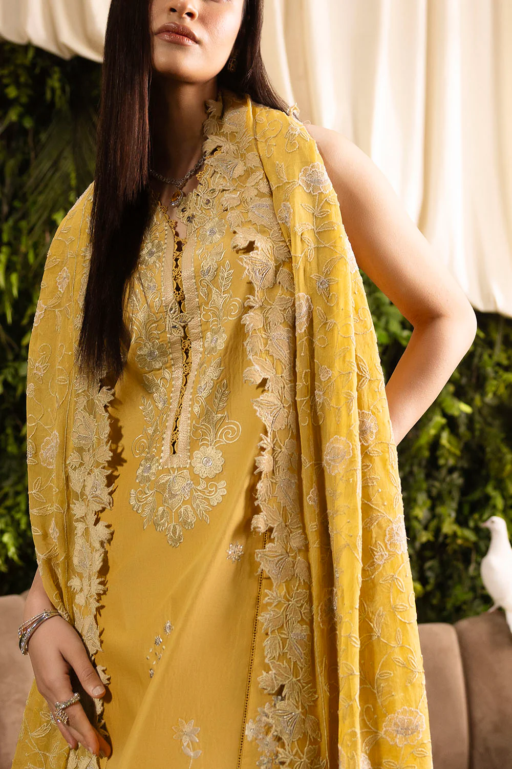 3 Piece Embroidered Lawn Suit with Embroidered Chiffon Dupatta - Image 2