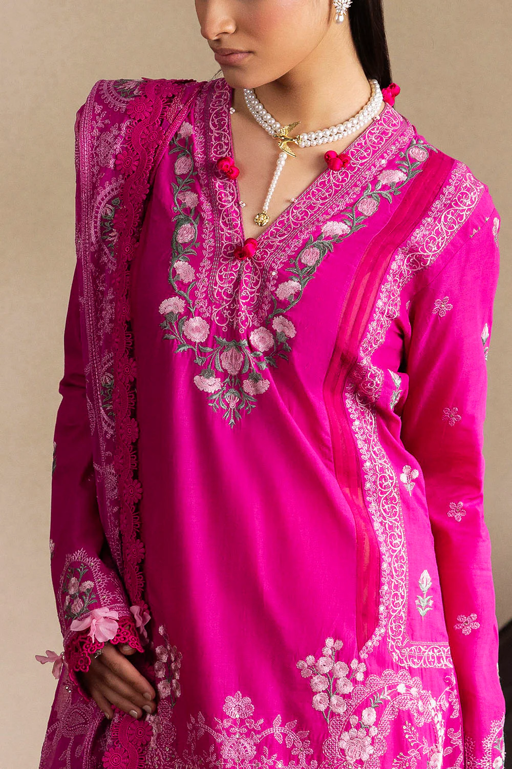 3 Piece Embroidered Lawn Suit with Embroidered Chiffon Dupatta - Image 2