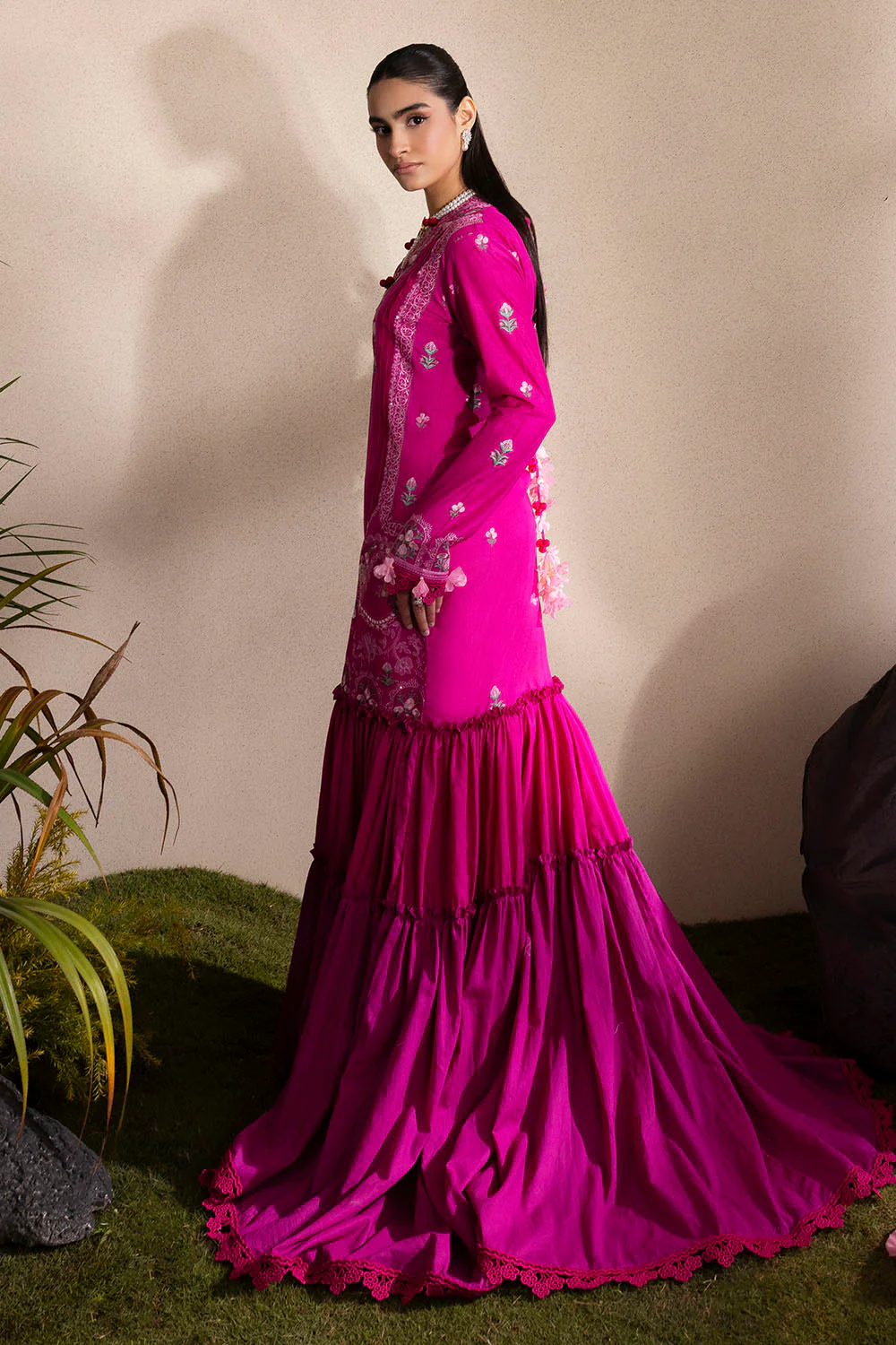 3 Piece Embroidered Lawn Suit with Embroidered Chiffon Dupatta - Image 3