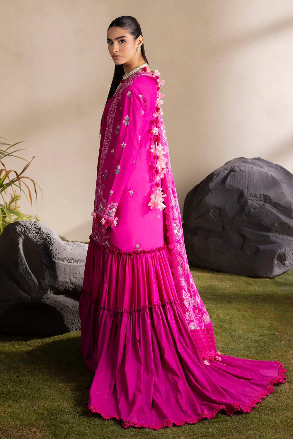 3 Piece Embroidered Lawn Suit with Embroidered Chiffon Dupatta - Image 4
