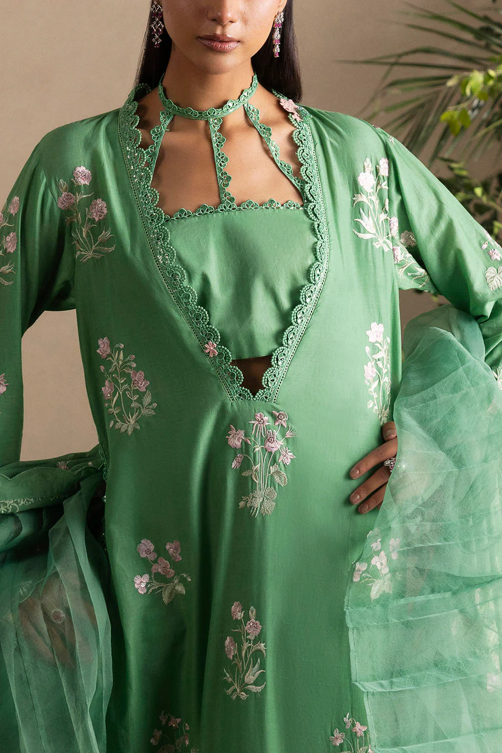 3 Piece Embroidered Lawn Suit with Embroidered Chiffon Dupatta - Image 2