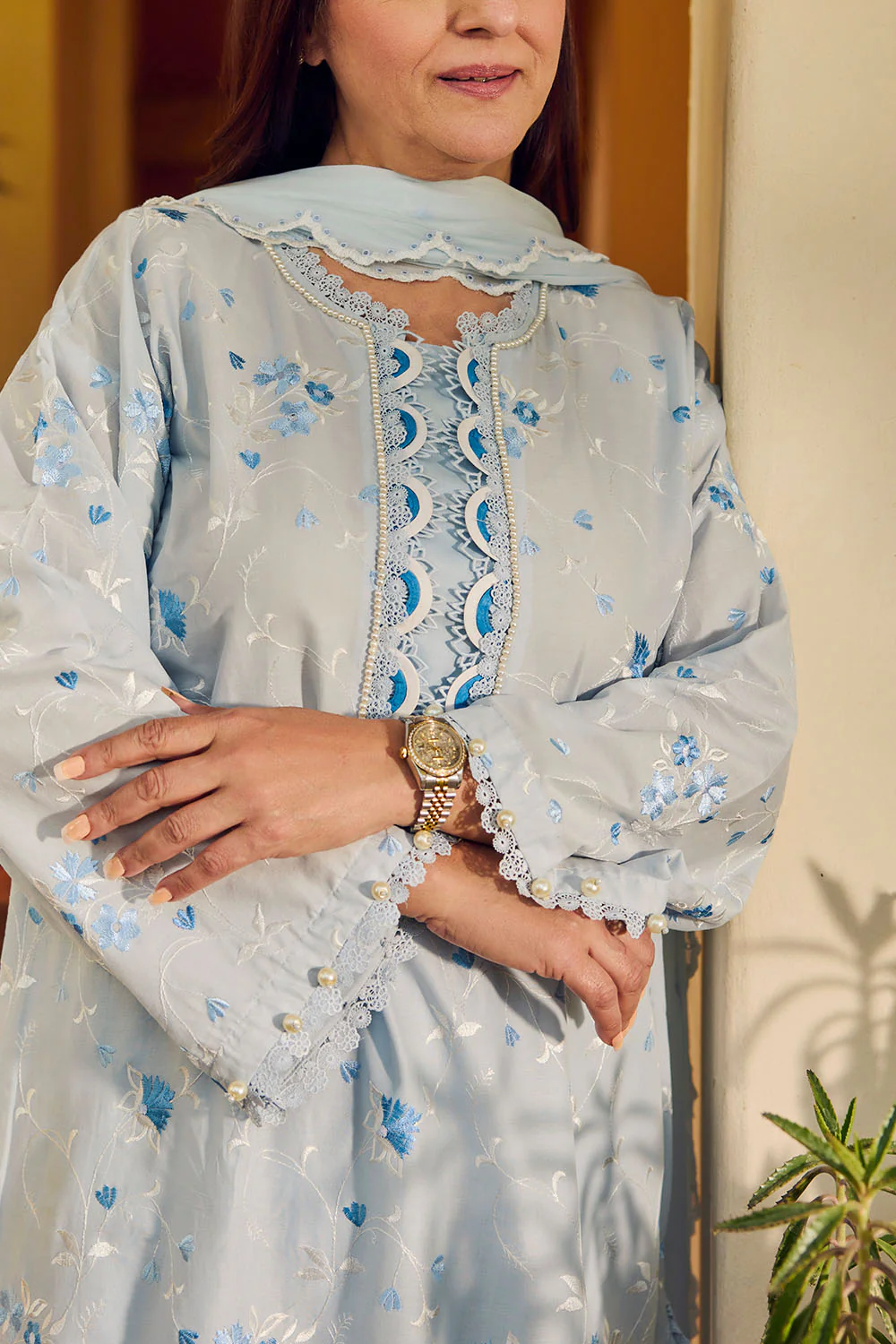 3 Piece Embroidered Lawn Suit with Embroidered Chiffon Dupatta - Image 2