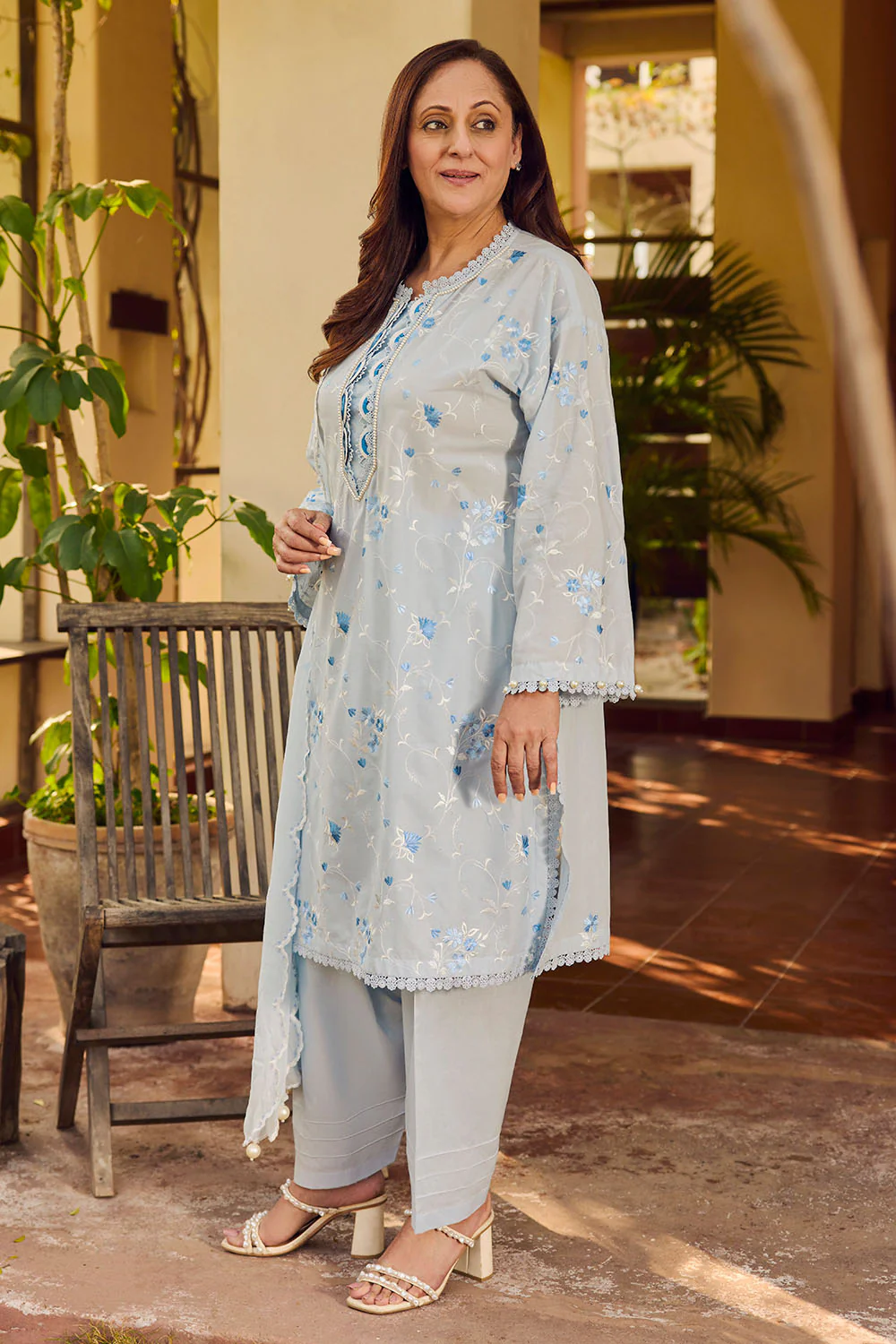 3 Piece Embroidered Lawn Suit with Embroidered Chiffon Dupatta - Image 3