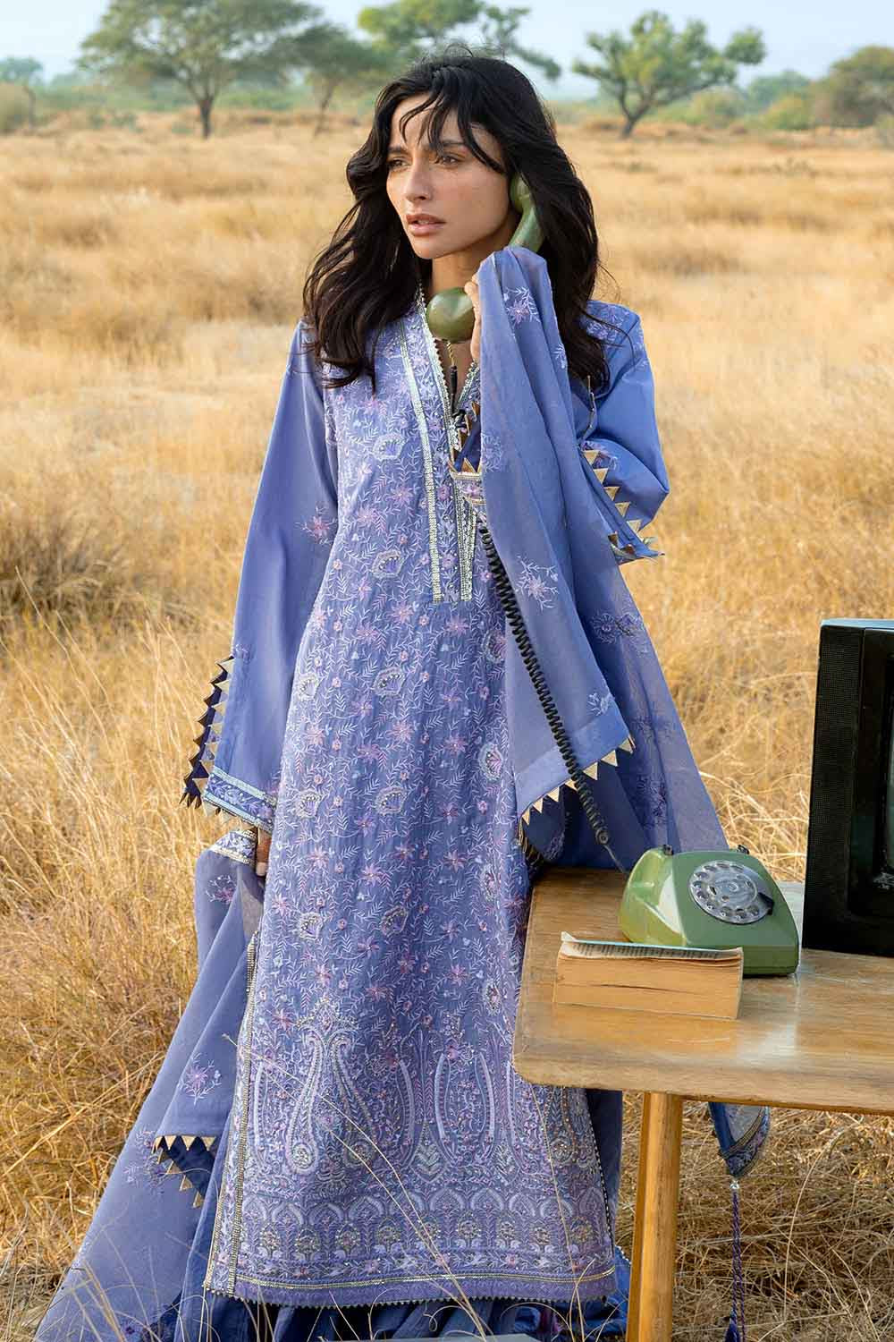 3 Piece Embroidered Lawn Suit with Embroidered Cotton Net Dupatta - Image 3