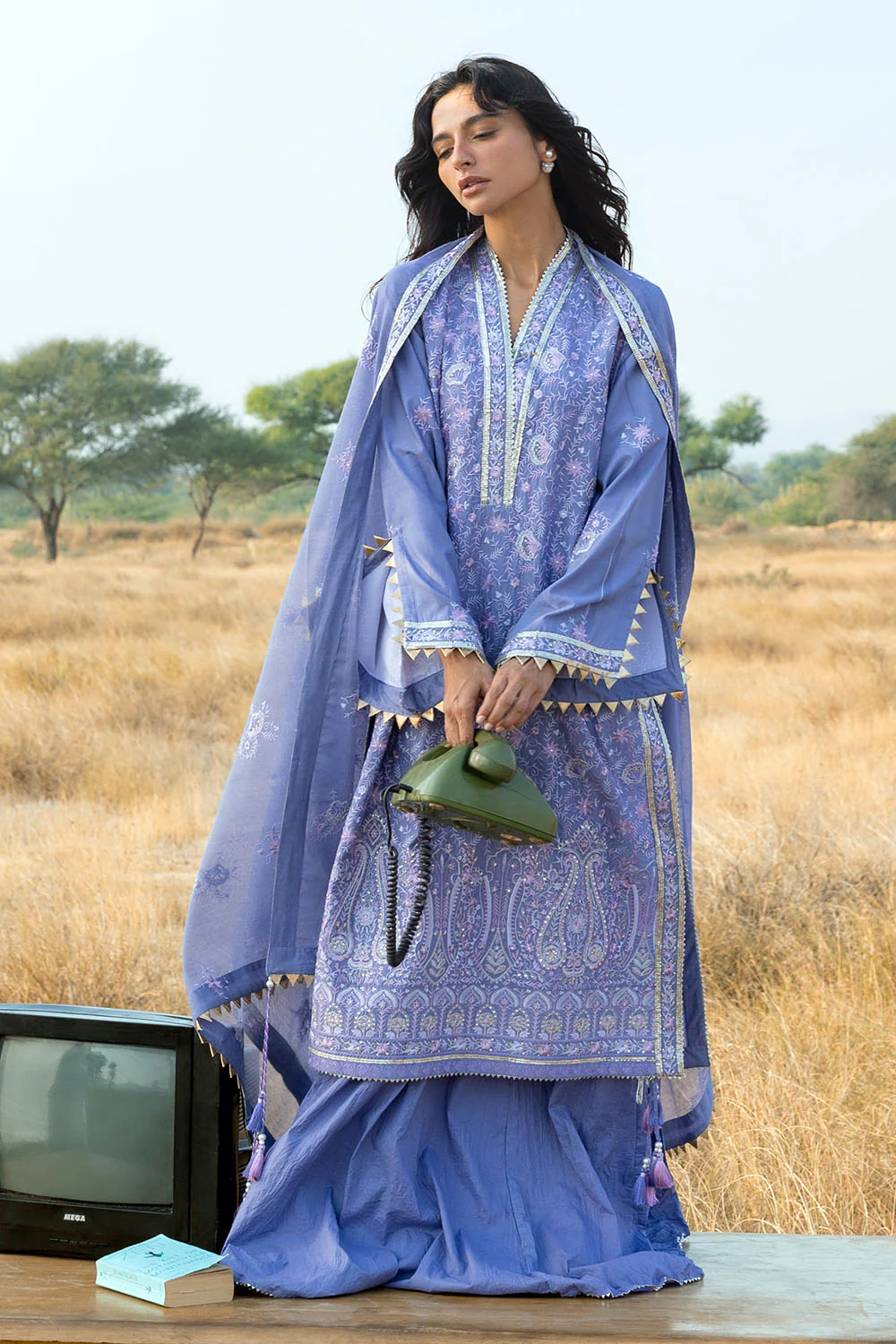 3 Piece Embroidered Lawn Suit with Embroidered Cotton Net Dupatta - Image 6