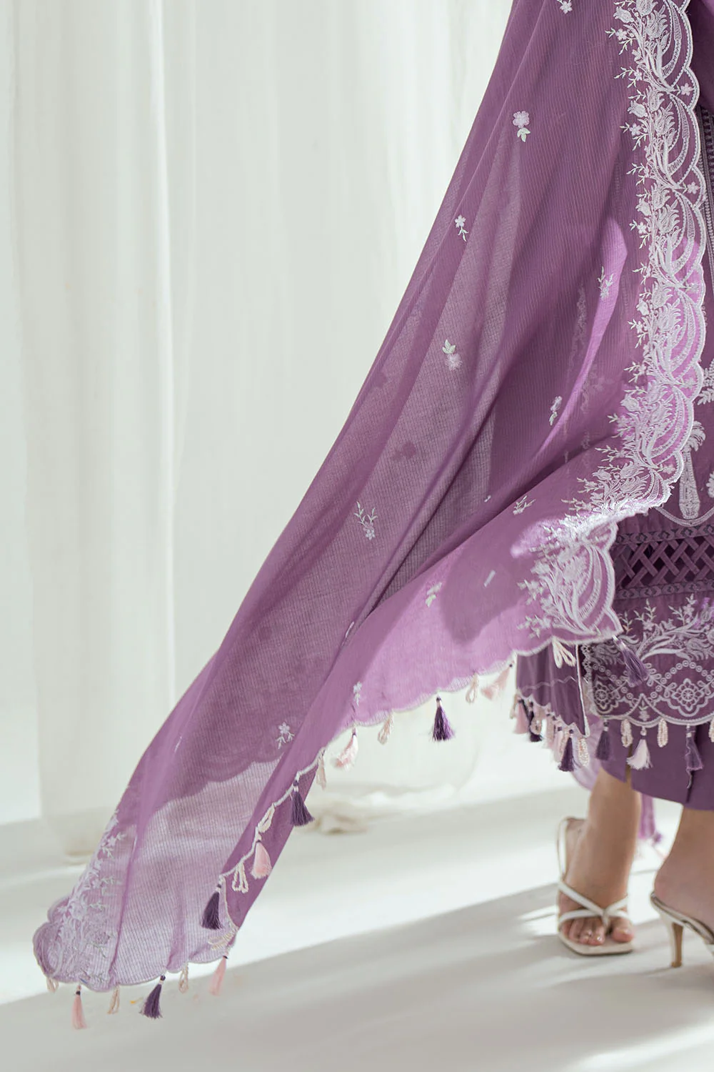 3 Piece Embroidered Lawn Suit with Embroidered Denting Dupatta - Image 6