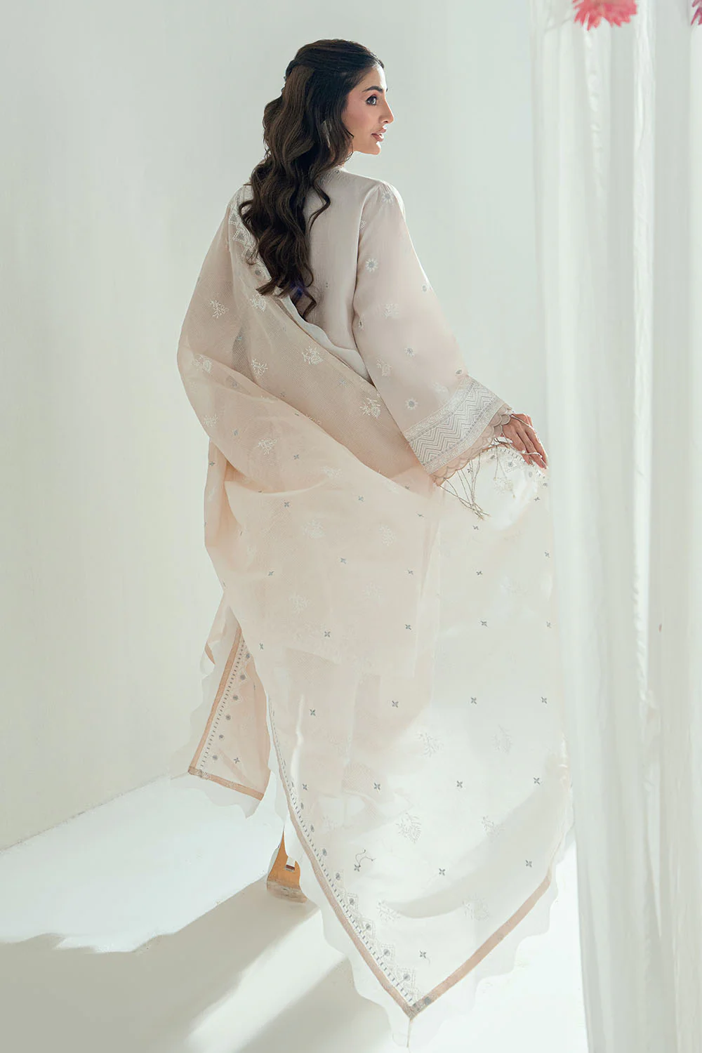 3 Piece Embroidered Lawn Suit with Embroidered Denting Dupatta - Image 4