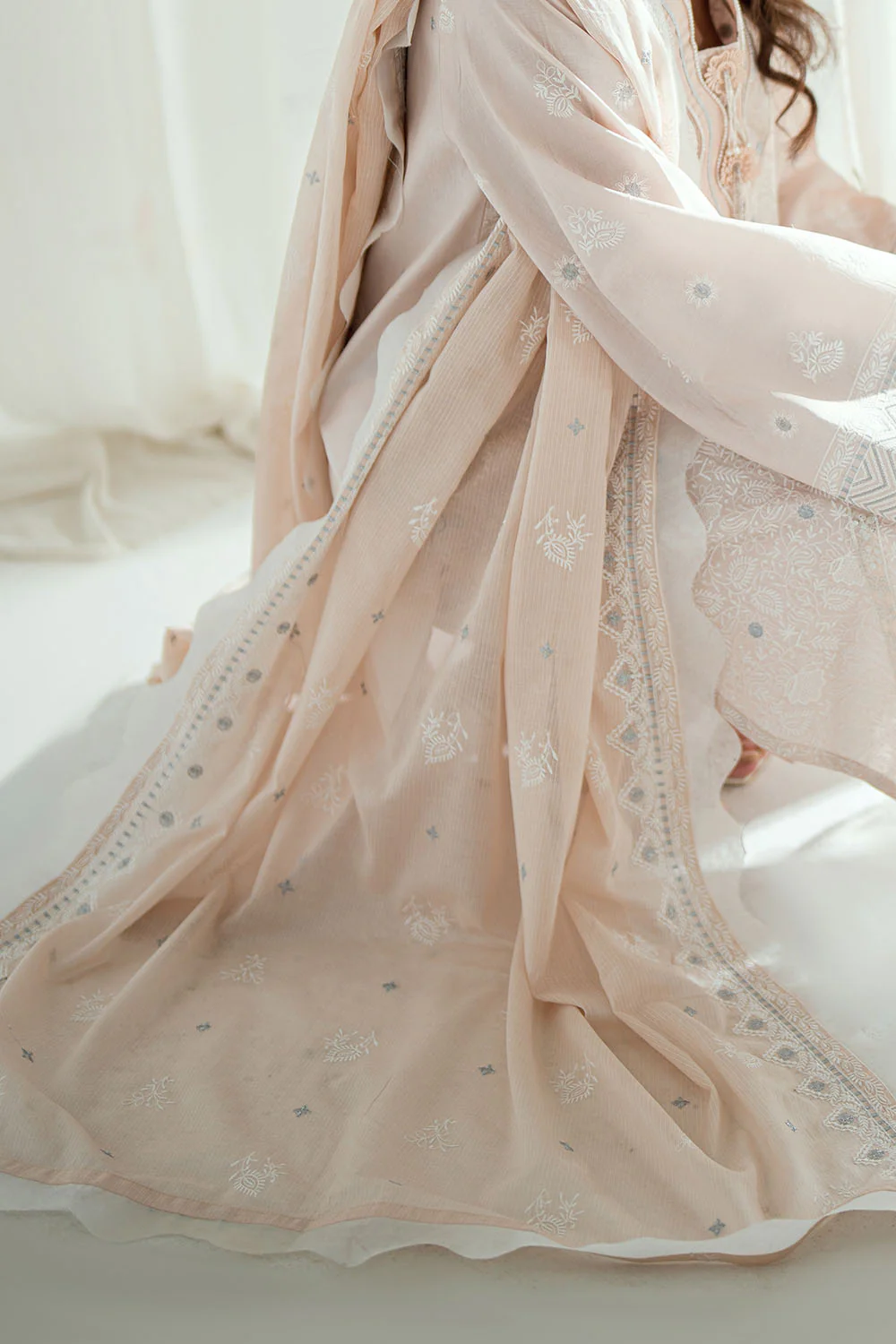 3 Piece Embroidered Lawn Suit with Embroidered Denting Dupatta - Image 6