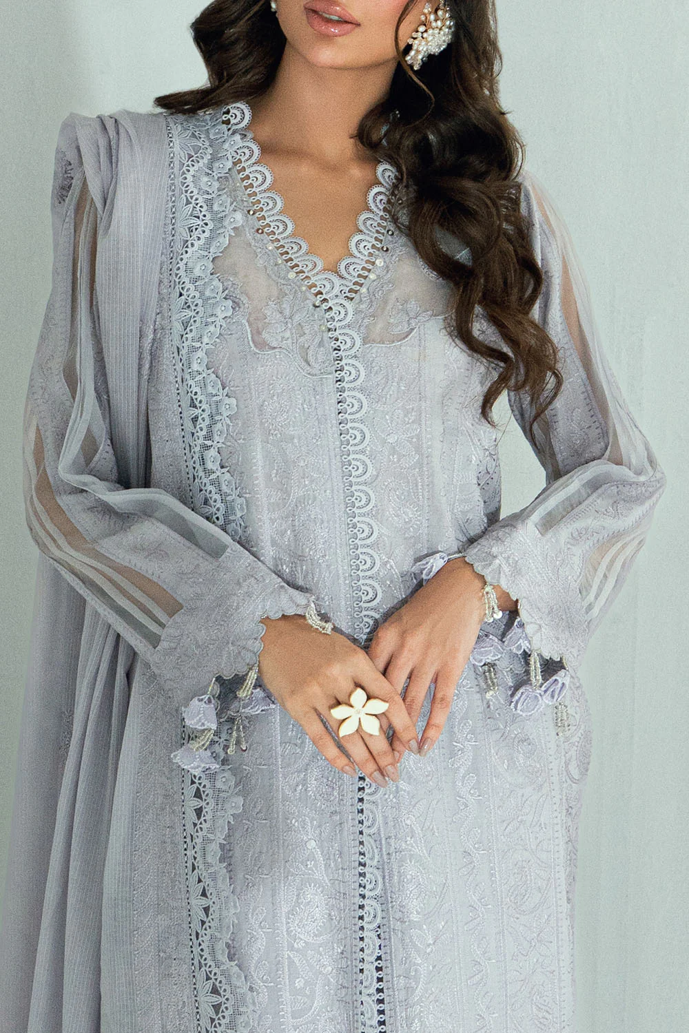 3 Piece Embroidered Lawn Suit with Embroidered Denting Dupatta - Image 2