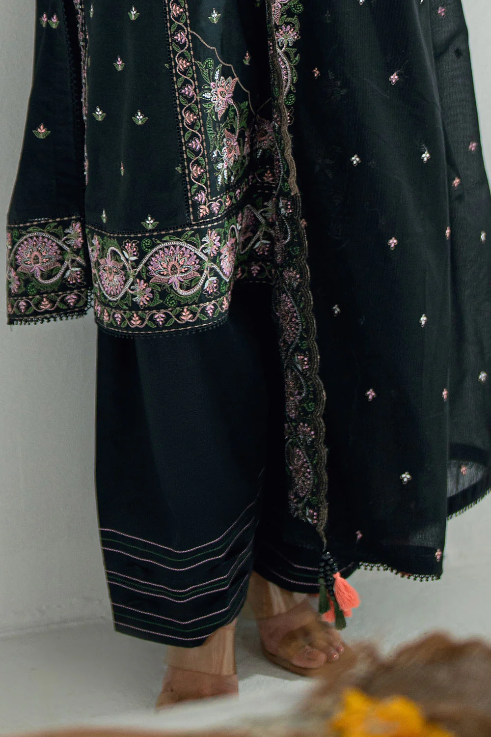 3 Piece Embroidered Lawn Suit with Embroidered Denting Dupatta - Image 5