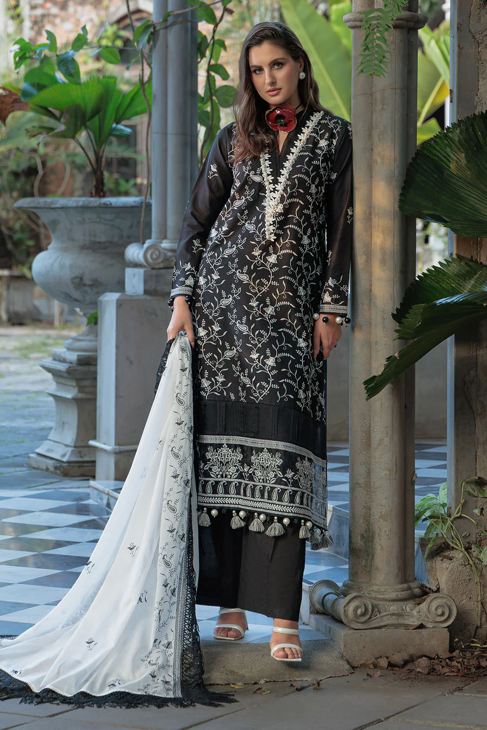 3 Piece Embroidered Lawn Suit with Embroidered Denting Dupatta - Image 6