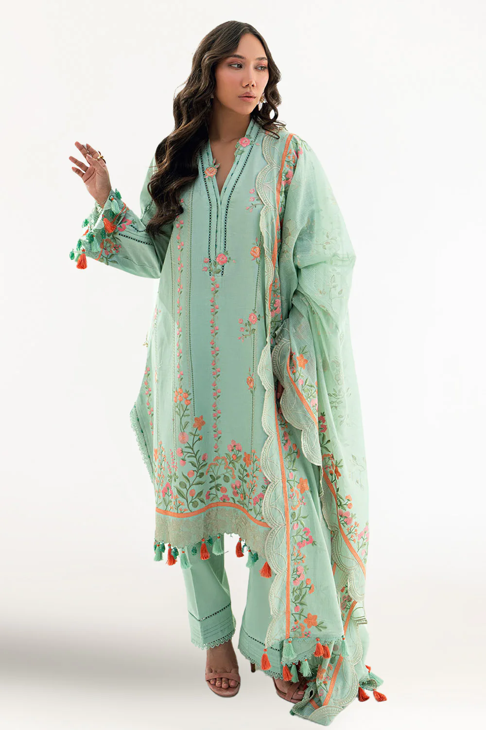 3 Piece Embroidered Lawn Suit with Embroidered Denting Dupatta