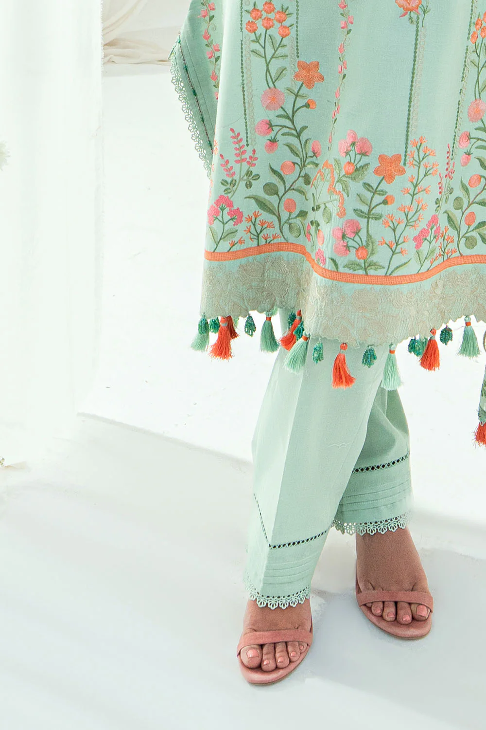 3 Piece Embroidered Lawn Suit with Embroidered Denting Dupatta - Image 5