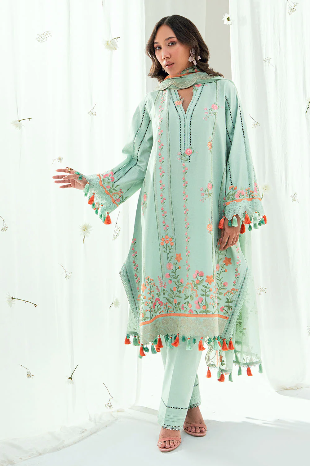 3 Piece Embroidered Lawn Suit with Embroidered Denting Dupatta - Image 6