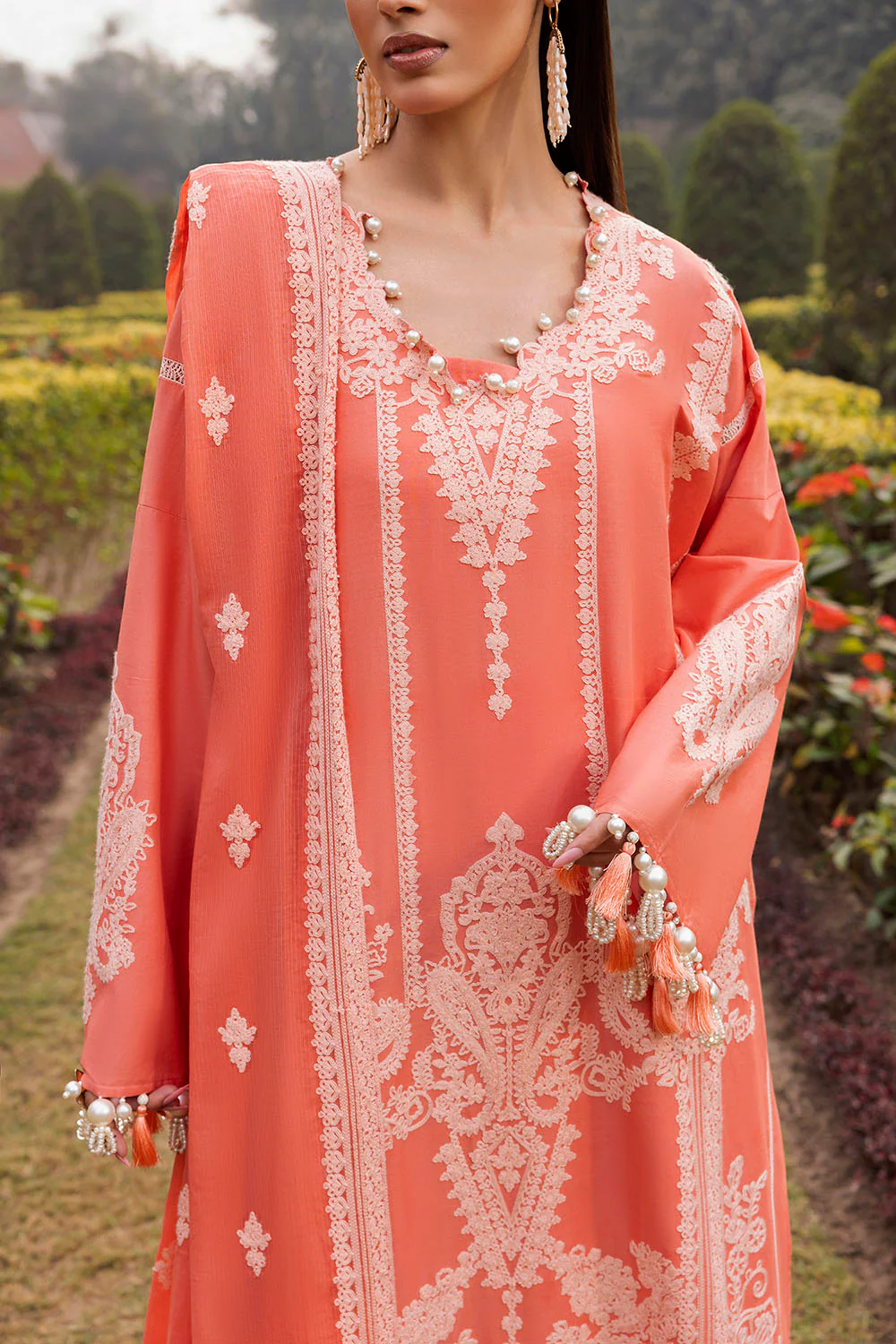 3 Piece Embroidered Lawn Suit with Embroidered Denting Dupatta - Image 2