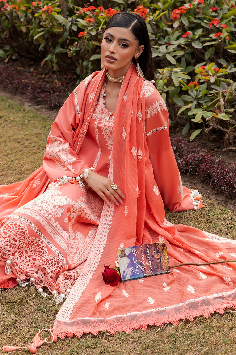 3 Piece Embroidered Lawn Suit with Embroidered Denting Dupatta - Image 3