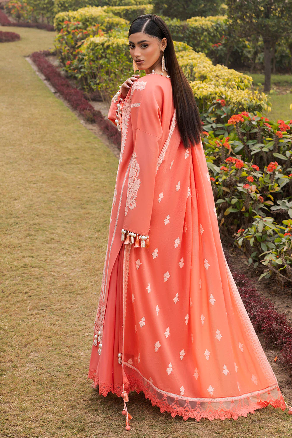 3 Piece Embroidered Lawn Suit with Embroidered Denting Dupatta - Image 4